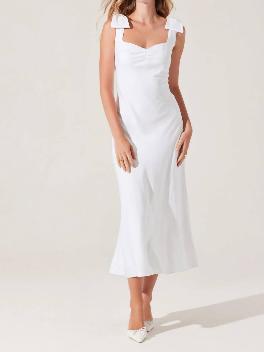 ASTR White Midi Dress with Bow Shoulder Straps